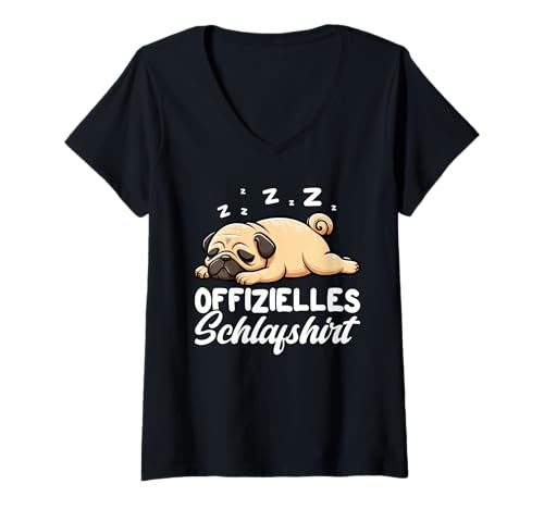 Damen Offizielles Schlafshirt Mops Nickerchen Schlafanzug T-Shirt mit V-Ausschnitt Damen Offizielles Schlafshirt Mops Nickerchen Schlafanzug T-Shirt mit V-Ausschnitt von Schlafende Tiere Napper Spätaufsteher Nachtwäsche