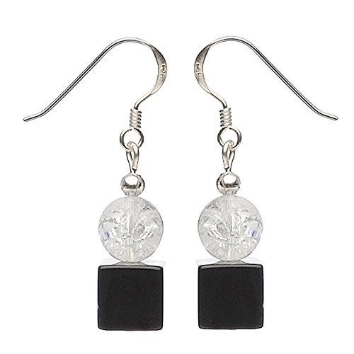 Ohrringe Ohrhänger aus Onyx & Bergkristall 925 Silber schwarz weiß Ohrschmuck Damen von Schmuck-Krone - Edelsteinschmuck