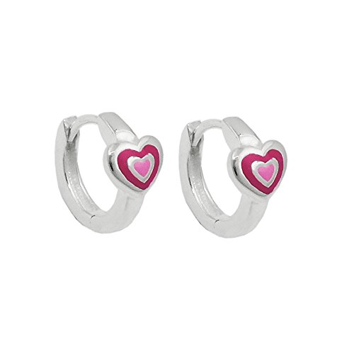 Paar Creolen Kinder-Ohrringe mit Herzen Herzchen pink-rot lackiert 925 Silber von Schmuck Krone