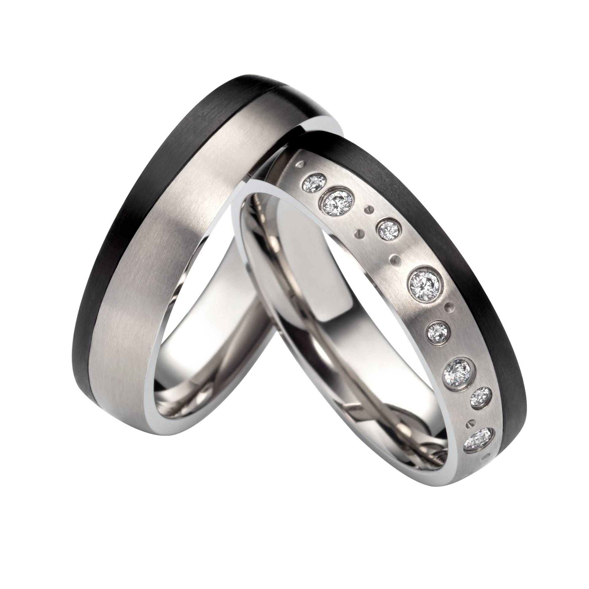 Partnerringe Eheringe Trauringe Verlobungsring Carbon/Titanringe Mit Zirkonia Wedding Rings Engagement Verlobungsringe Antragsringe von SchmuckDepot