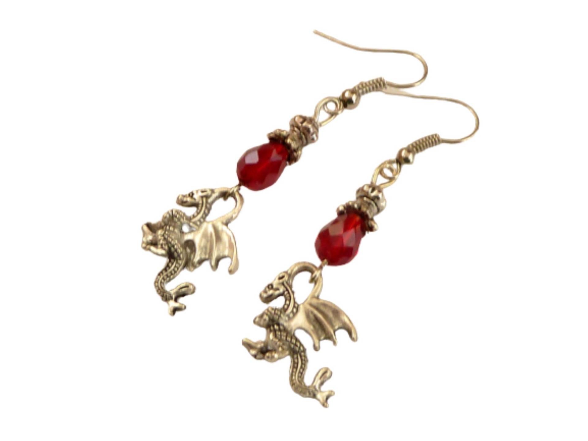 Ohrringe Mit Drachen Rot Silberfarben Mittelalter Schmuck Larp Geschenk Mädchen von Schmucktruhe