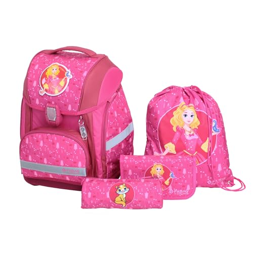 FaBAG 78084-052 - 5-teiliges Schulranzen-Set Princess/Cat mit Turnbeutel, Federmappe, Schlamperrolle und individuellen Patches, leicht und ergonomisch, ca. 22 l Volumen von Schneiders