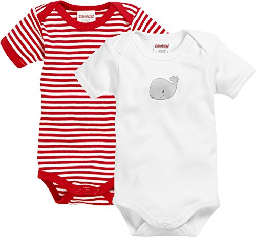 Playshoes Baby-Body Unisex Kinder,rot/weiß 1/4-Arm 2er Pack Wal,86-92 von Playshoes