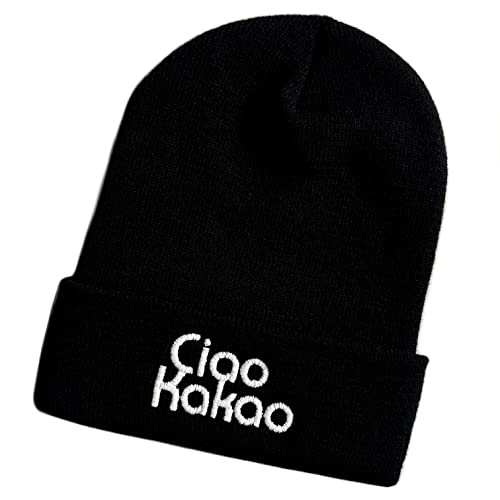 Schnoschi Schwarze Mütze/Strickmütze mit Ciao Kakao Spruch Bestickt für Damen, Herren, Jugendliche und Kinder, Beanie Wollmütze Hip Hop Wintermütze Rollmütze Streetwear Unisex OneSize von Schnoschi