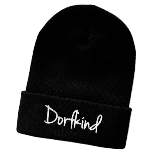 Schnoschi Schwarze Mütze/Strickmütze mit Dorfkind Spruch Bestickt für Damen, Herren, Jugendliche und Kinder, Beanie Wollmütze Hip Hop Wintermütze Rollmütze Streetwear Unisex OneSize von Schnoschi