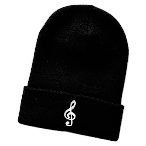 Schnoschi Schwarze Mütze/Strickmütze mit Notenschlüssel Spruch Bestickt für Damen, Herren, Jugendliche und Kinder, Beanie Wollmütze Hip Hop Wintermütze Rollmütze Streetwear Unisex OneSize von Schnoschi