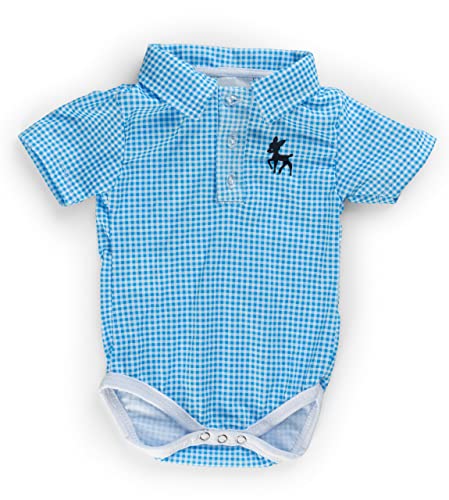 Baby Trachten Body Kariert mit Kragen und Stick – Volksfest und Hochzeit Kurzarm Body für Jungen und Mädchen – Trachtenbody Joshua (Blau/Weiss, 50/56) von Schöneberger Trachten Couture