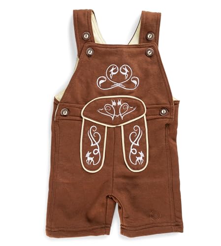 Baby Trachten Latzhose – Kinder Lederhose aus Terry-Fleece mit Stickereien – Oktoberfest Strampler - Overall Trachtenhose Joni (50-56) von Schöneberger Trachten Couture