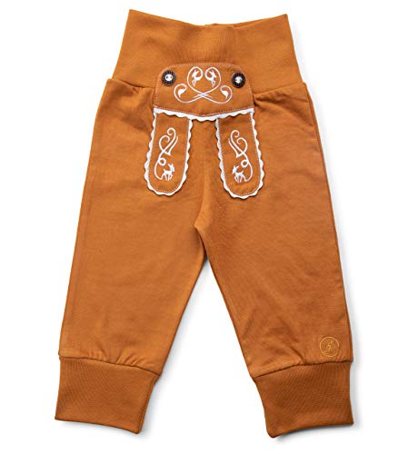 Schöneberger Trachten Couture Baby Stoffhose im Lederhosen Design – Babyhose mit elastischem Bund – Mädchen Pumphose Kinderhose REH (110/116, Hellbraun) von Schöneberger Trachten Couture