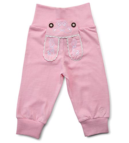 Schöneberger Trachten Couture Baby Stoffhose im Lederhosen Design – Babyhose mit elastischem Bund – Mädchen Pumphose Kinderhose REH (110/116, Rosa) von Schöneberger Trachten Couture