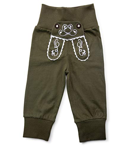 Schöneberger Trachten Couture Baby Stoffhose im Lederhosen Design – Babyhose mit elastischem Bund – Mädchen Pumphose Kinderhose REH (74/80, Grün) von Schöneberger Trachten Couture