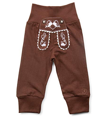 Schöneberger Trachten Couture Baby Stoffhose im Lederhosen Design – Babyhose mit elastischem Bund – Pumphose Kinderhose Bockkitz (86/92, Dunkelbraun) von Schöneberger Trachten Couture