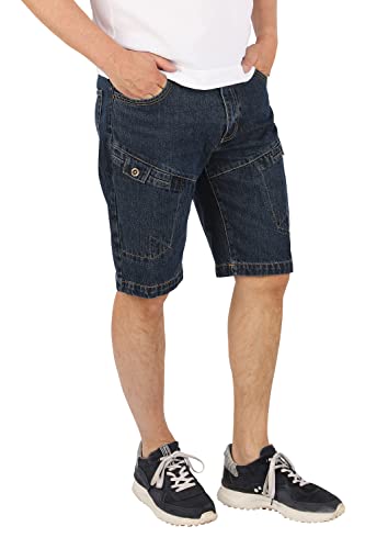 Schuerzenfabrik Kurze Jeans Herren Jeansshorts kurz im 5-Pocket-Design Shorts 100% Baumwolle, Größe: XXL / 38, dunkelblau mit Cargotasche von Schuerzenfabrik