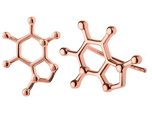 ScienceFox Koffein Molekül Ohrstecker Ohrring aus 925 Sterlingsilber in drei Farben: Silber, Gold, Rosegold (Roségold) von ScienceFox