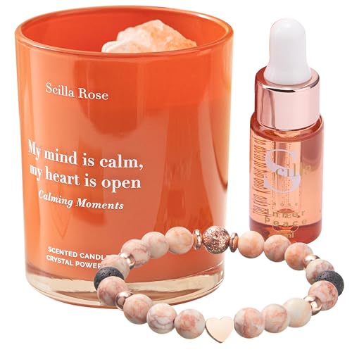 Kristallheilende Duftkerze und ätherisches Öl Armband Set für Frauen, Beste Freundin, Schwester Geburtstagsgeschenke für sie, Angstlinderung Armband und Aromatherapie Schlaföl, Kristallheilende Duftkerze und ätherisches Öl Armband Set für Frauen, Beste Freundin, Schwester Geburtstagsgeschenke für sie, Angstlinderung Armband und Aromatherapie Schlaföl, von Scilla ROSE