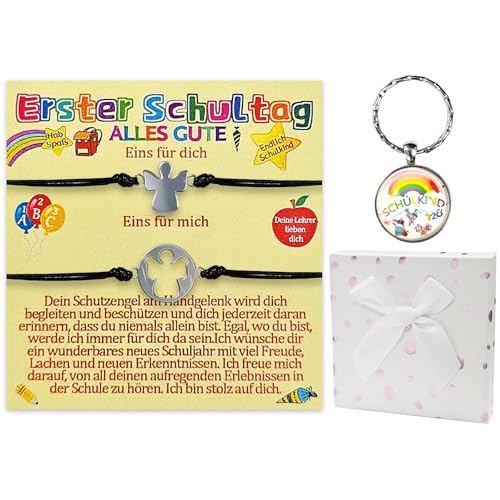 Einschulungsgeschenke Mädchen, 2 Stück Schutzengel Armband Und Ein Regenbogenschlüsselanhänger, Erster Schultag Einschulungsgeschenk Für Mädchen, Schulanfang Glücksbringer Plus Grußkarte Geschenkbox Einschulungsgeschenke Mädchen, 2 Stück Schutzengel Armband Und Ein Regenbogenschlüsselanhänger, Erster Schultag Einschulungsgeschenk Für Mädchen, Schulanfang Glücksbringer Plus Grußkarte Geschenkbox von Scinzene