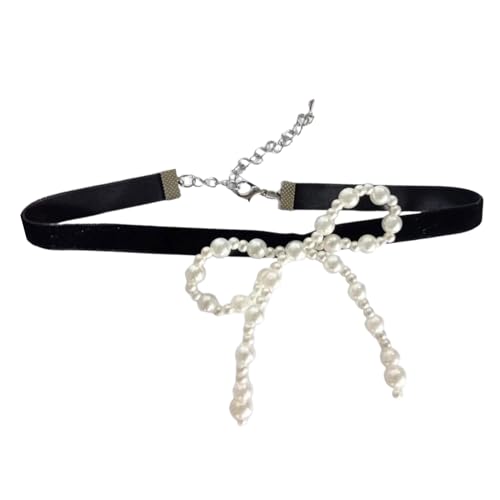 Scnvsi Elegante Halskette mit Schleife, einzigartige Perlen-Halskette mit Schleifen-Anhänger, Halsketten-Zubehör, stilvoller Damen-Choker-Schmuck für Frauen von Scnvsi