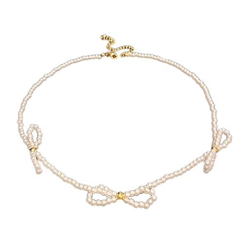 Scnvsi Elegante Imitationsperlen-Halskette mit Bowknow-Charm-Halsband, verstellbare Schlüsselbeinkette für Frauen, modisches Schmuckgeschenk von Scnvsi