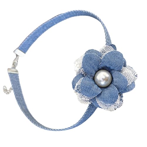 Scnvsi Elegante blaue Jeans-Blumen-Halskette, 3D-Blumen-Kragenkette, Schnür-Chokerhalsketten, trendiger Schlüsselbeinketten-Schmuck von Scnvsi