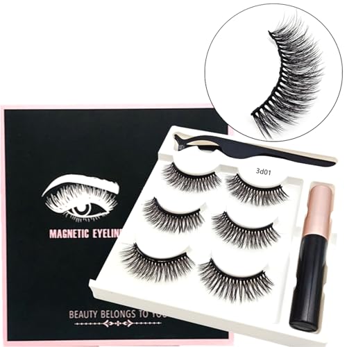 Scnvsi Magnetische Wimpern und Eyeliner-Set, 3 Paar wiederverwendbare magnetische Wimpern mit Eyeliner, 3D-natürliche Look-falsche Wimpern von Scnvsi