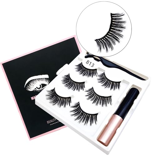 Scnvsi Magnetische Wimpern und Eyeliner-Set, 3 Paar wiederverwendbare magnetische Wimpern mit Eyeliner, 3D-natürliche Look-falsche Wimpern von Scnvsi