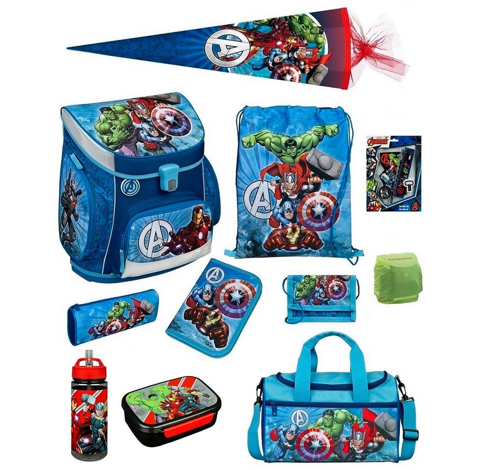 Scooli Schulranzen Campus Fit (Set, 15-tlg., Komplett-Set inkl. Sporttasche und Zuckertüte 85cm), Marvel AVENGERS Iron Man Hulk Thor Captain America von Scooli