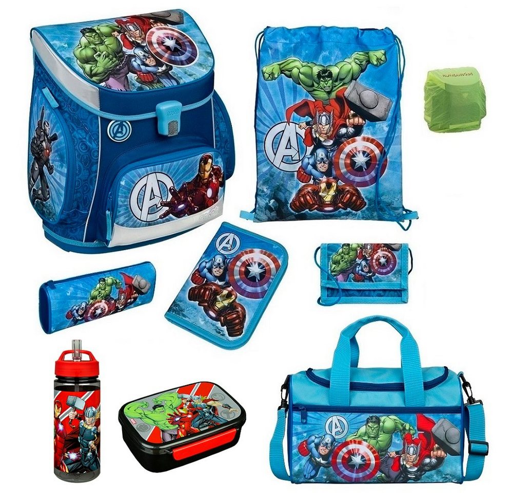 Scooli Schulranzen Campus Fit (Set, 9-tlg., inkl. Federmappe und Sporttasche), Marvel AVENGERS Iron Man Hulk Thor Captain America von Scooli