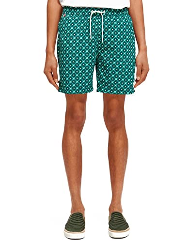 Scotch & Soda Unisex Mid Length - Mini Printed Swimshort Bademode, Turquoise Tiles AOP, von Scotch & Soda