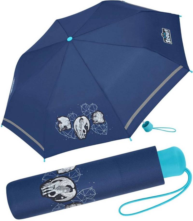 Scout Taschenregenschirm Pegasus - Mini Kinderschirm, extra leicht für Kinder gemacht, reflektierend und bedruckt von Scout