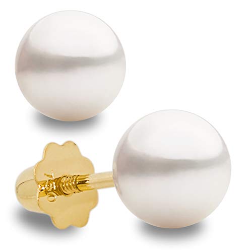 Secret & You - Perlenohrringe für Babys und Mädchen. Weiße runde Perlen mit speziellen Gewindemuttern - Erhältlich in 18 Karat Gold oder 925 Sterling Silber und in verschiedenen Größen. von Secret & You