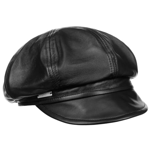 Seeberger Leder Ballonmütze Schildmütze Baker-Boy-Mütze Damencap Ledercap (S (54-55 cm) - schwarz) von Seeberger