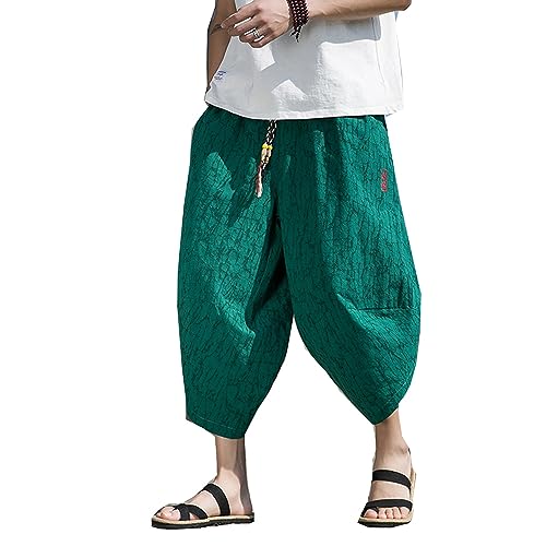 Seidarise Japanischer Kimono für Herren, traditionelle Strandhose, Leinen, Capri-Sommer-Haremshose, weites Bein, kurze Hose, 09grün, X-Groß Seidarise Japanischer Kimono für Herren, traditionelle Strandhose, Leinen, Capri-Sommer-Haremshose, weites Bein, kurze Hose, 09grün, X-Groß von Seidarise