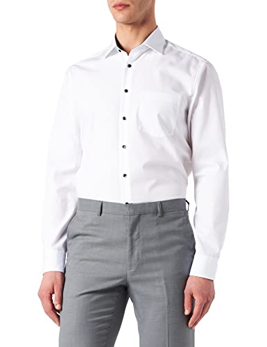 Seidensticker Herren Regular Bügelleicht Kent Langarm Businesshemd, Weiß (Weiß 01), 48 EU von Seidensticker