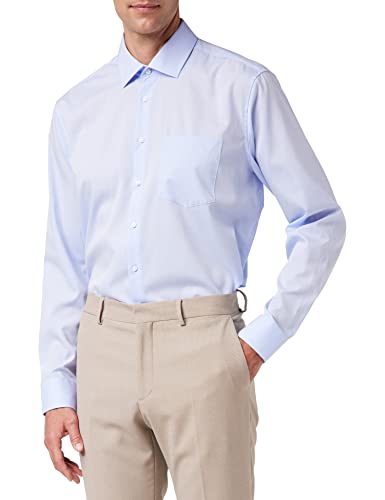 Seidensticker Herren Regular Bügelfrei Kent Langarm Business Shirt, hellblau, 46 EU von Seidensticker