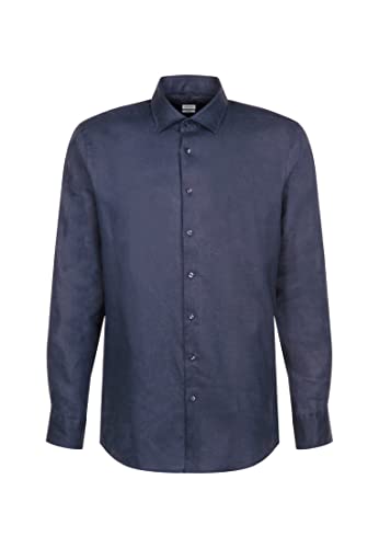 Seidensticker Men's Regular Fit Langarm Hemd Shirt, Dunkelblau, 47 von Seidensticker