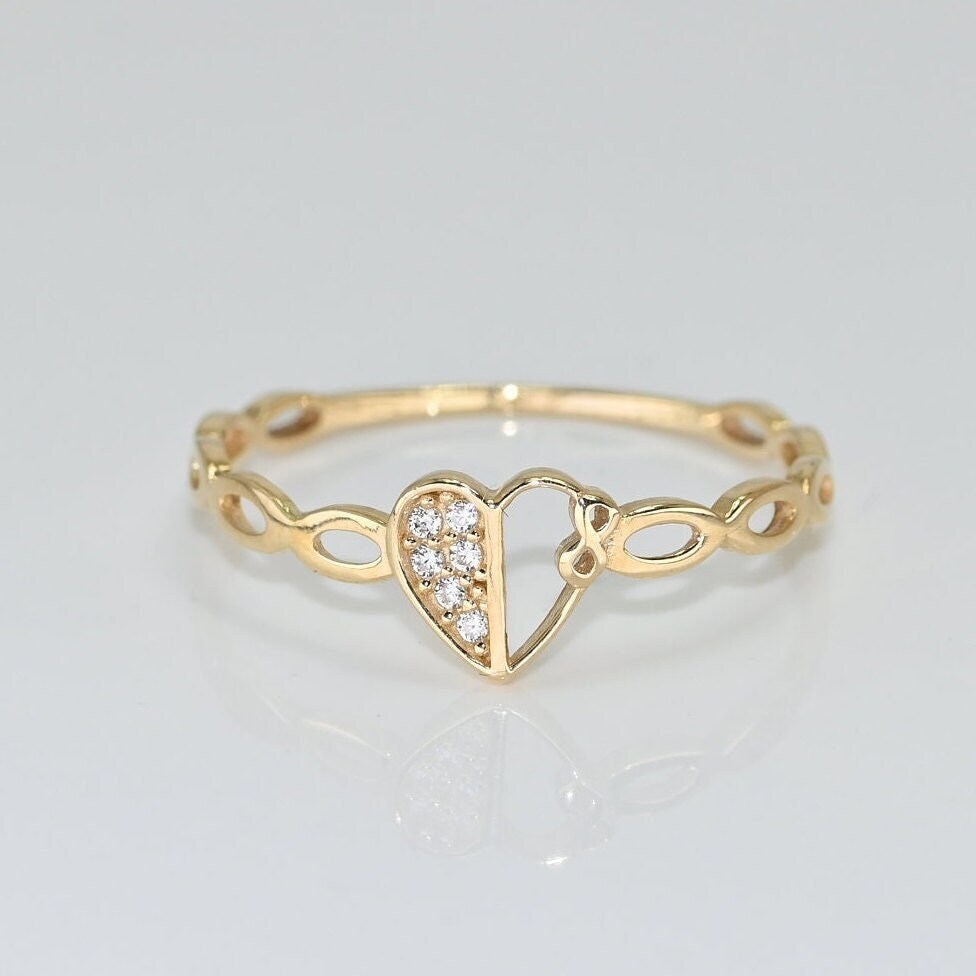 14K Massives Gold Zierlicher Herz Ring/Echt Einzigartiges Design Band Liebe Für Sie Handgemachter Edler Schmuck Von Selanica von SelanicaFineJewelry