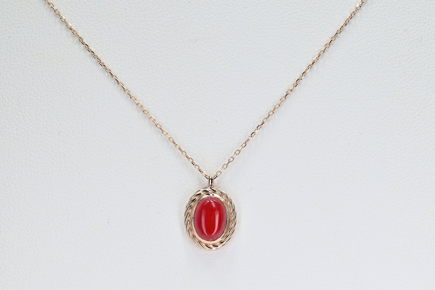 14K Rose Gold Coral Retro Halskette, Echtes Natürliche Charm, Premium Anhänger Für Sie, Handgemachter Feiner Schmuck Von Selanica von SelanicaFineJewelry