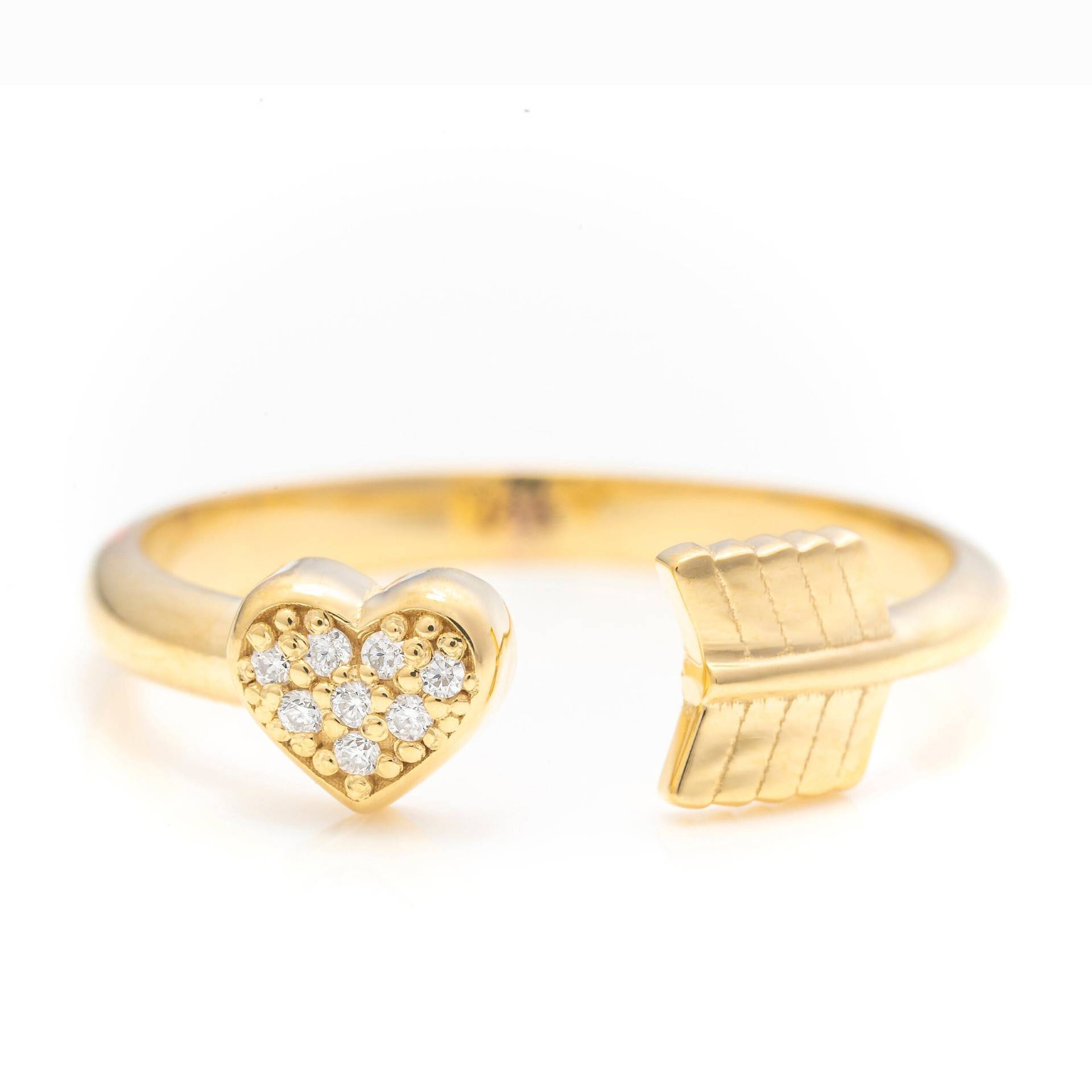 14K Solid Gold Pfeil Und Herz Ring, Echt Premium Liebesring, Handgemachte Edlen Schmuck Von Selanica von SelanicaFineJewelry