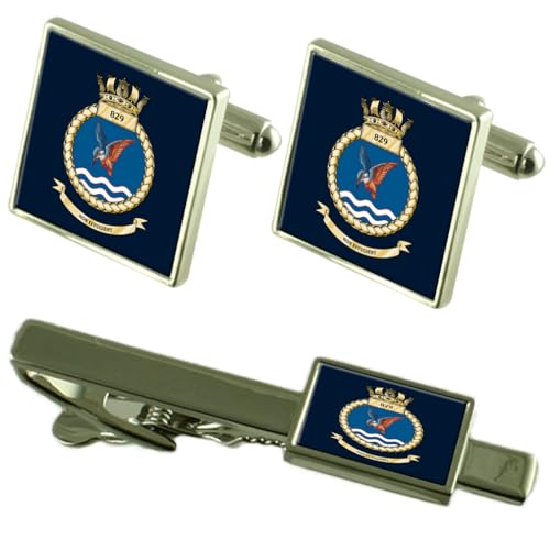 Royal Navy 829 Fleet Air Arm Krawattenklammer Manschettenknöpfe Box Set, Einheitsgröße, Messing, Kein edelstein von Select Gifts