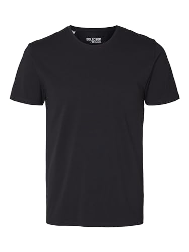 Herren Selected Basic T-Shirt | Einfarbiges Rundhals Kurzarm Shirt SLHNEWPIMA | Jersey Stretch Baumwolle, Farben:Schwarz, Größe:L von SELECTED HOMME