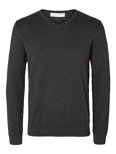 SELETED HOMME Herren SLHBERG LS Knit V-Neck NOOS Pullover, Antracit/Detail:Melange, Small von SELECTED HOMME