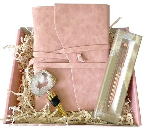 Selene & Gaia Pink Journal and Crystal Pen Gift Box for Women and Writers (Pink Journal + Rose Quartz Pen + Druzy Wine Stopper) von Selene & Gaia