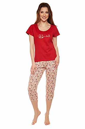 Moonline moderner und bequemer Damen Capri-Pyjama, aus 100% weicher Baumwolle, Capri-rot, Gr. L von Selente