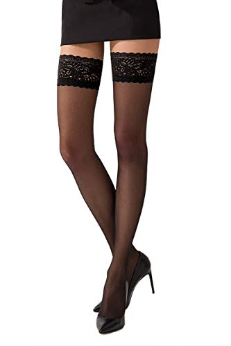 Selente Lovely Legs elegante halterlose Damen Strümpfe (made in EU), schwarz mit spitzen Saum, Gr. M/L von Selente