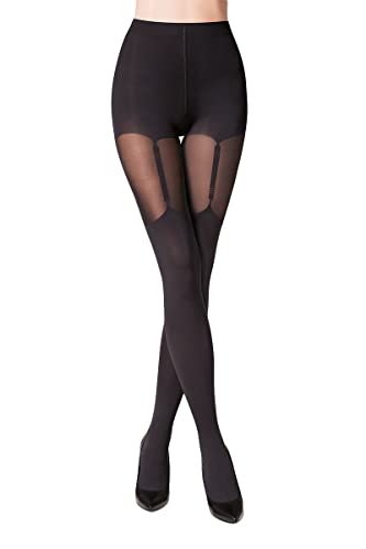 Selente Lovely Legs raffinierte Damen Strumpfhose in Strapsstrumpf-Optik, schwarz-Strumpfhalter, Gr. L von Selente