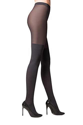 Selente Lovely Legs raffinierte Damen Strumpfhose in Strapsstrumpf-Optik, schwarz-gerippte Overknee, Gr. L von Selente