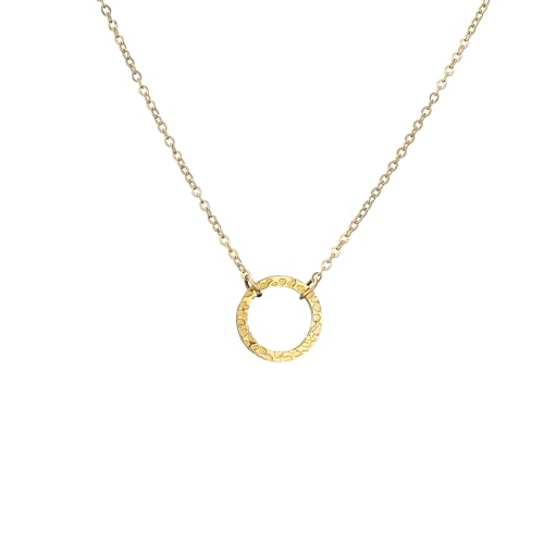 Self Love Club® Filigrane Halskette Damen 14K vergoldet mit gemustertem Kreis Anhänger aus Edelstahl - Wasserfeste & Hautverträgliche 316L Chirurgenstahl Kette von Self Love Club