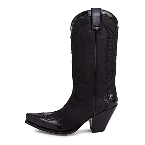 Sendra Boots - 2560 Cowboystiefel für Damen und Herren mit Schuhabsatz und verlängerter Spitze - Country Boots Style in Schwarz - Elegante Cowboystiefel - 38 von Sendra