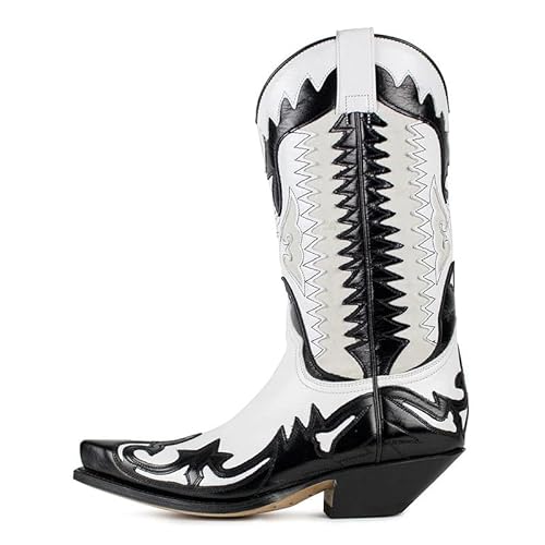 Sendra Boots - 3840 Cowboystiefel für Damen und Herren mit Absatz und verlängerter Spitze - Country Boots Style in Schwarz und Weiß - Elegante Stiefel - 40 von Sendra