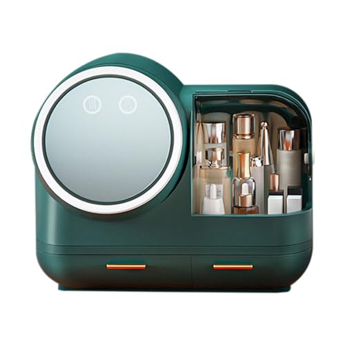 Make-up-Organizer, Make-up-Box, wasserdicht, staubdicht, Kosmetikspiegel, Aufbewahrungsbox, Licht und Deckel, staubdicht, LED-Lampe, USB-Ladegerät, grün, Make-up Make-up-Organizer, Make-up-Box, wasserdicht, staubdicht, Kosmetikspiegel, Aufbewahrungsbox, Licht und Deckel, staubdicht, LED-Lampe, USB-Ladegerät, grün, Make-up von Sengfwin